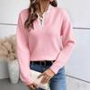 Autumn and Winter Fashion Lace V-neck Sweater Solid Color Loose Long Sleeve Women's Knitted Sweater