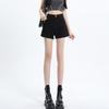 2025 Spring/Summer Women's High-Waisted A-Line Black Denim Shorts: Loose, Slimming, Wide-Leg, Rolled Hem Style
