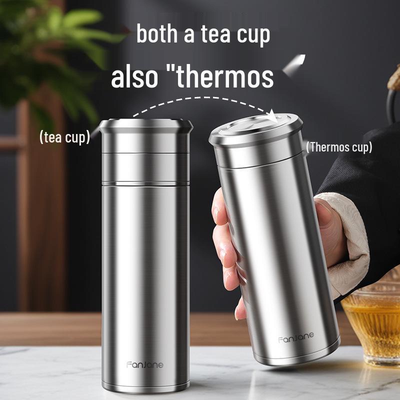 Stainless Steel Thermal Cup with Tea Separator and Portable Lanyard for Men