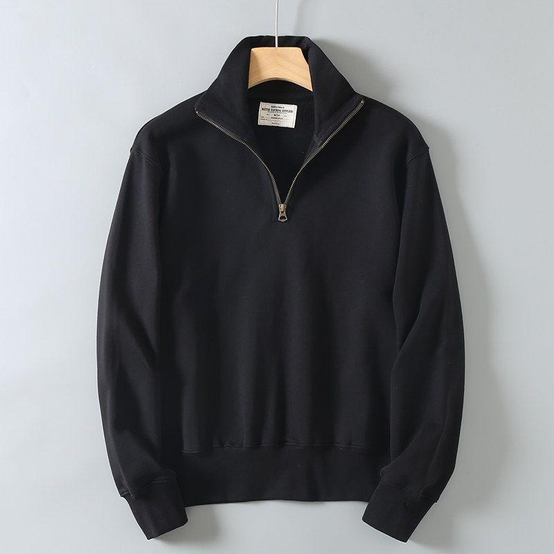 Original Export Surplus Polo Sweatshirt for Men, Autumn and Winter Half-Zip Turn-Down Collar, Heavy Vintage Casual Pure Cotton Long-Sleeve Jacket