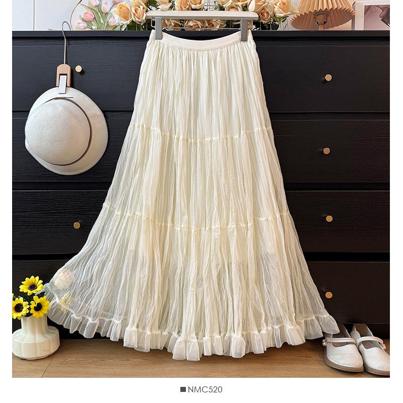 French Fairy-Tale High Waist Mesh Skirt - Women's Autumn 2025 A-Line Pleated Design