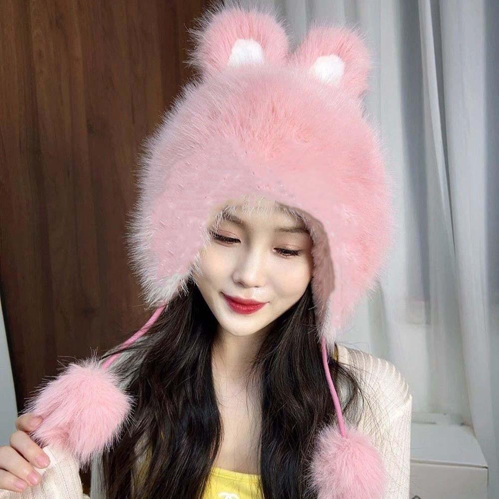 Windproof Winter Plush Hat Anti-cold Ear Protection Cap Lei Feng Cap Rabbit Ear Warmer Hat Outdoor