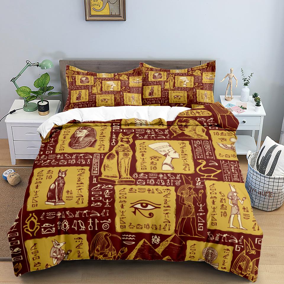 Ancient Egypt Pharaoh King Queen Duvet Cover African Egyptian Style Bedding Set For Teens Adults Black Tribe Ethnic Quilt Cover