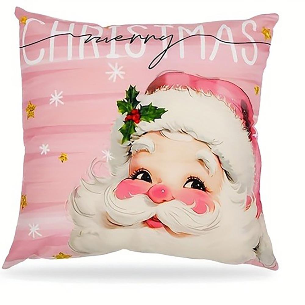 Christmas Themed Pink & White Pillowcases: Santa, Trees, Bell, Snowman Sofa bed cushion cover, New Year home decoration