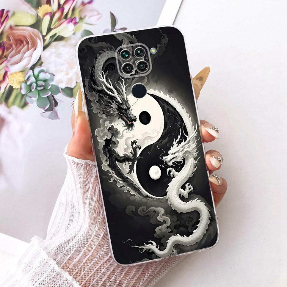 Měkký průhledný silikonový obal pro Xiaomi Redmi Note 9 9S Note 9 Pro Kryt na telefon Vzor kreslená kočka drak květina motýl