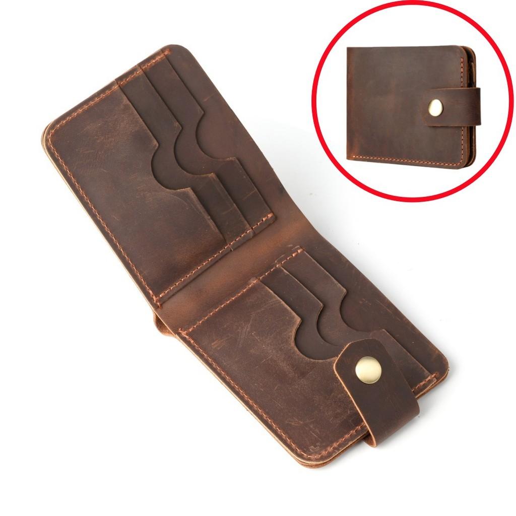2025 Genuine Vegetable Tanned Leather Card Holder Minimalist Wallet Button Closure Large Capacity Coin Purse for Driver License
