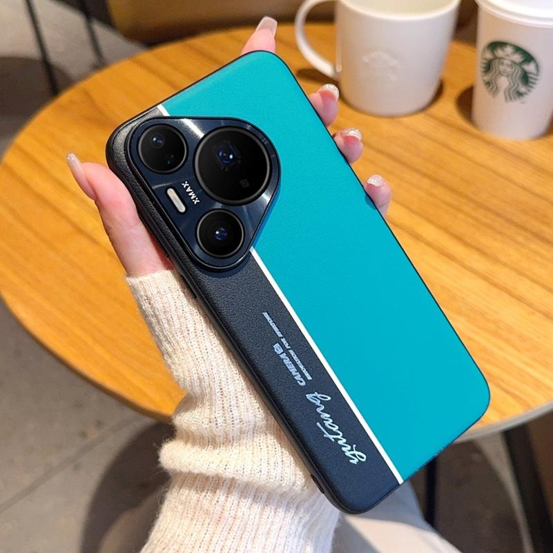 

Ночная светящаяся флуоресцентная линия Двухпигментный кожаный чехол для Huawei Pura 80 Ultra 80 Pro + 70 Ultra 70 Pro Крышка для защиты объектива For Pura 70 Pro циан