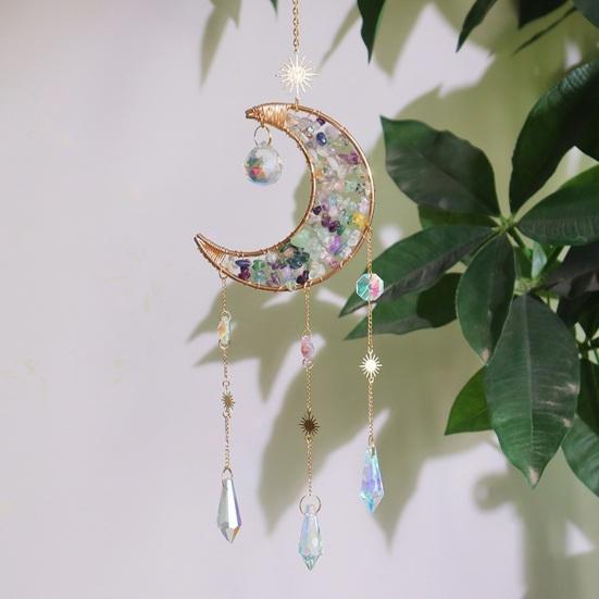Colorful Crystal Suncatcher, Hanging Sun Catcher for Windows, Moon Shape Healing Crystal Decor for Home, Crystals Prism Rainbow Maker, Gift for