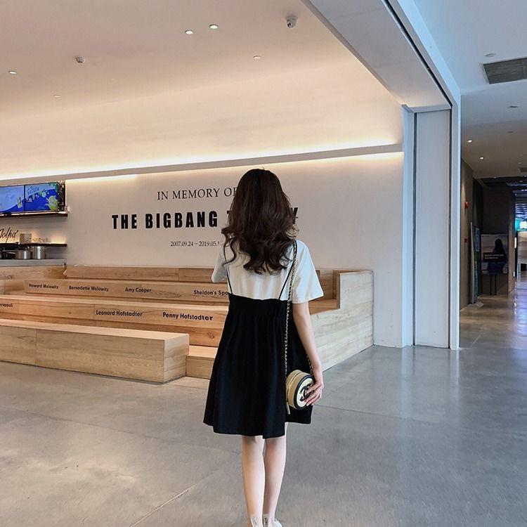 Plus Size Summer Mid-Length Maternity Babydoll Dress – Loose Fit Short Sleeve Two-Piece Look