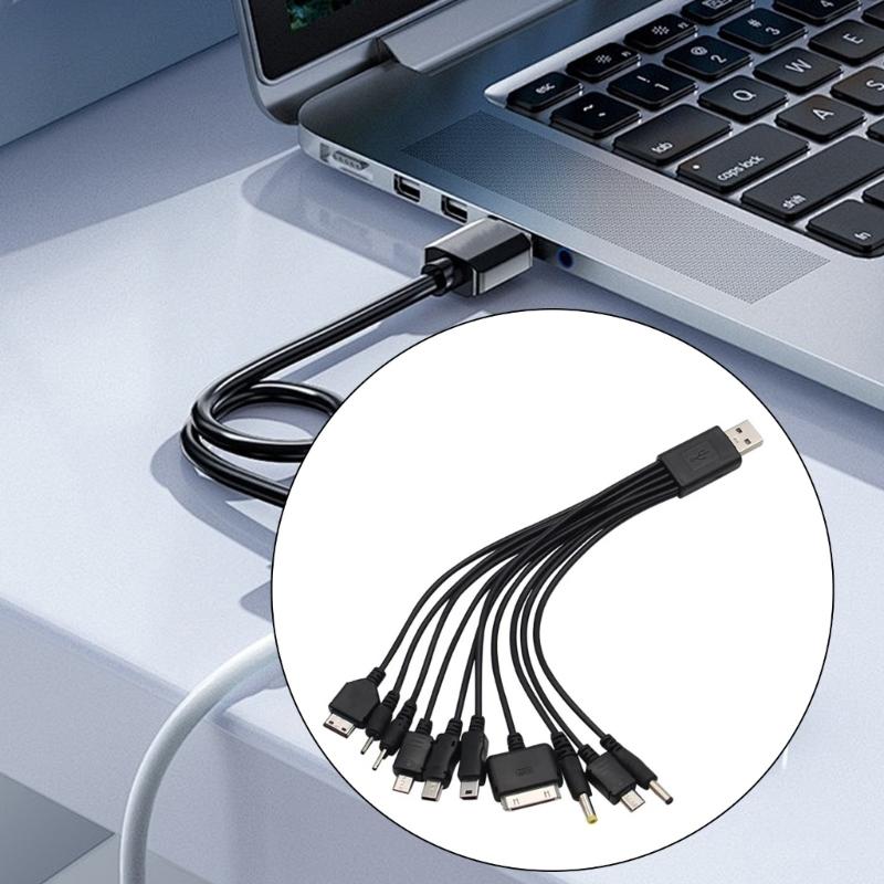 10 in 1 Universally USB Charging Cable Fast Charging Multiple Port Data Cord for Phones Tablets Speakers 23cm Compactly