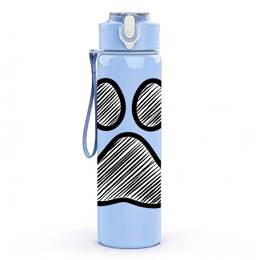 1PC Dog Paw Footprint Sketch Print 750ml Color Plastic Sports Water Bottle Leakproof Flip Straw Lid Suitable for Sports Office Home Use