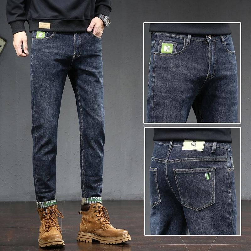 Brand Men's Trendy Elastic Embroidery Slim Straight Jeans