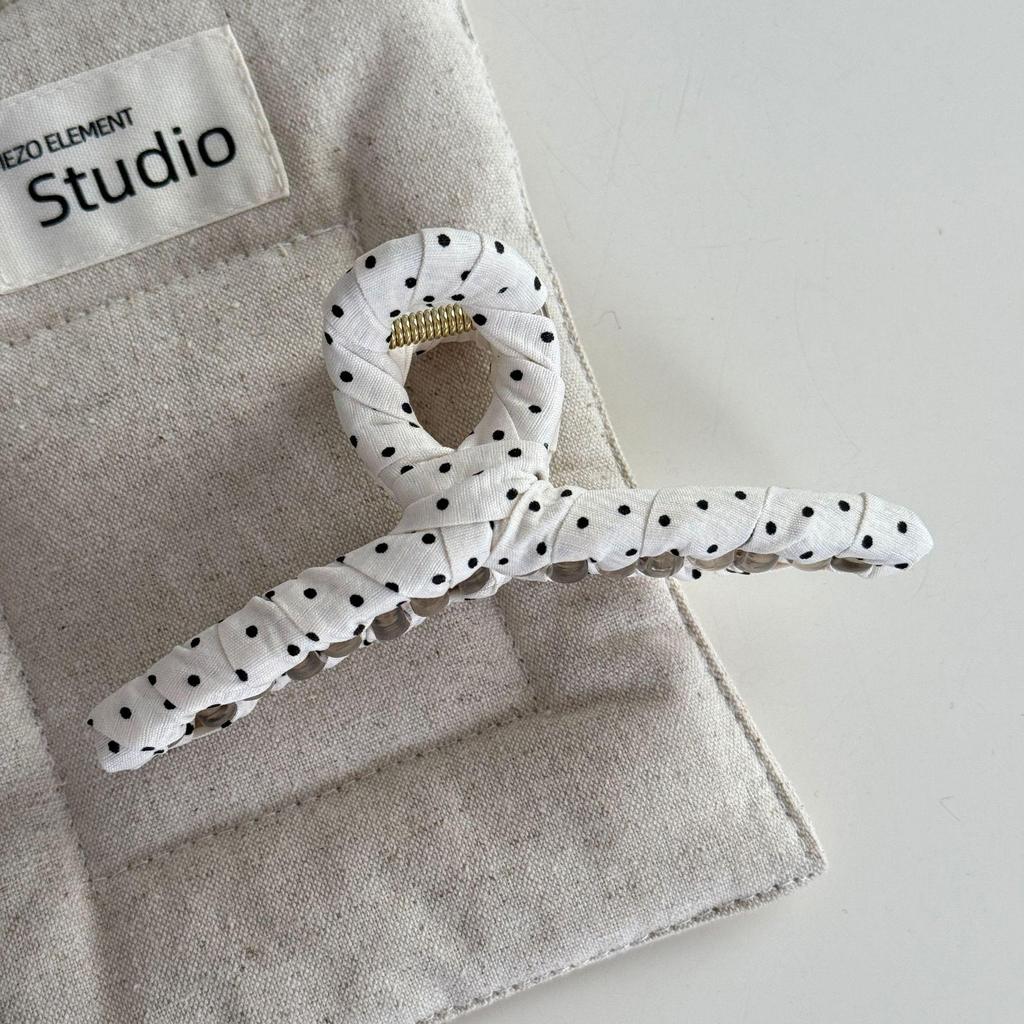 French Black & White Polka Dot Bow Hair Claw – Versatile Fashion Shark Clip