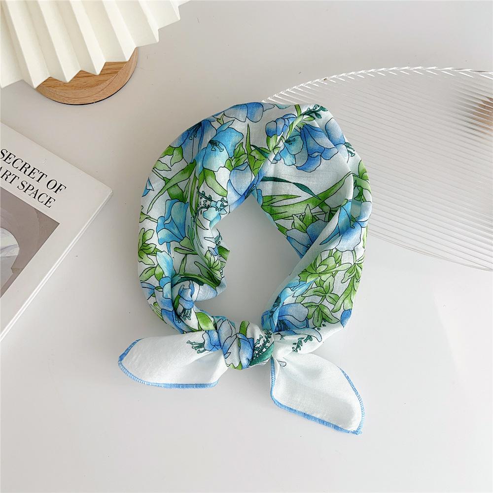 Cotton And Linen Small Square Scarf Silk Scarf Women'S Spring And Autumn New Style Artistic And Versatile Fashionable Temperament Headband Scarf