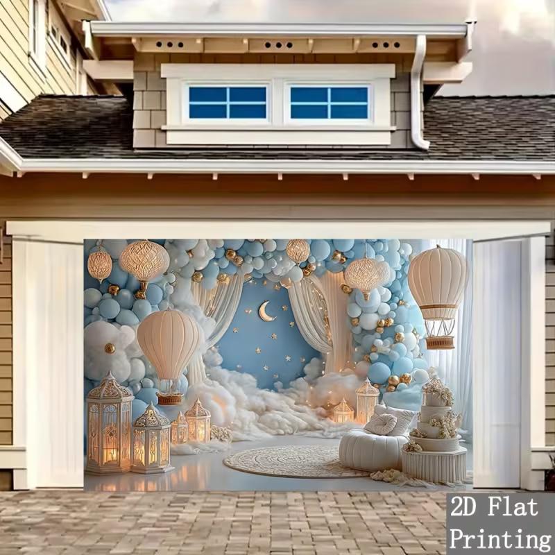 2D Hot Air Balloon Moon & Star Baby Shower Photography Backdrop