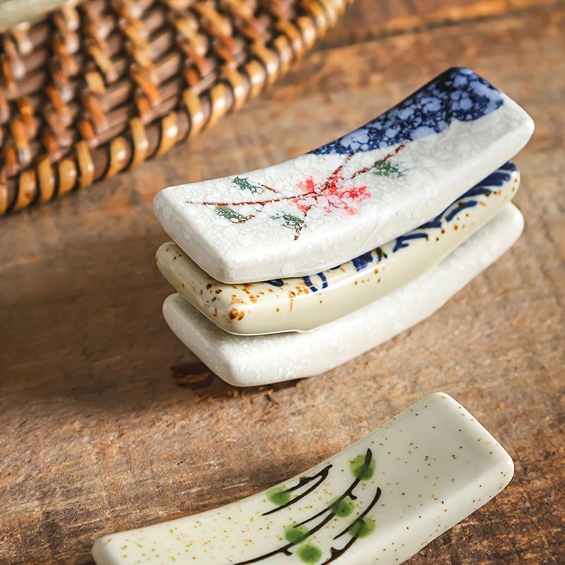 8 Stück Keramik Essstäbchenablage Set , Handbemalter Essstäbchenhalter, Westliche Messer- und Gabel- Löffelablage, Heimküchengeschirr