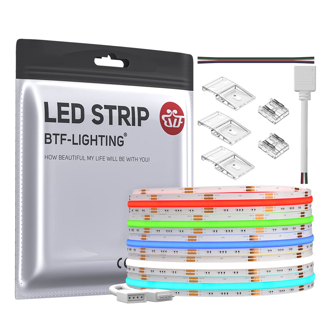 

BTF-LIGHTING FCOB COB RGB LED Strip Light, High-Density Flexible LED Strip Light, 5M, 810 LEDsm, 4-PIN RGB, 10mm Wide, DC12V, Dimmable,