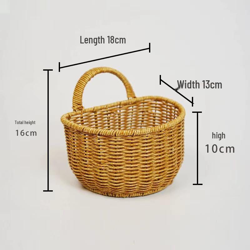 Wall-Mounted Rattan-Style Storage Rack for Kitchen & Bathroom