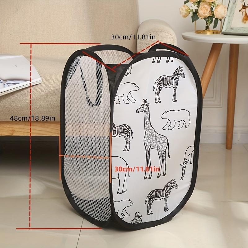 Pop-up Laundry Hamper Mesh Laundry Basket with Handles Foldable Dirty Clothes Cute Cartoon Giraffe Pattern Toy Storage Basket