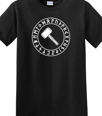 Viking Hammer Runes T Shirt Tee Nordic Norse Odin Thor Loki Valhalla