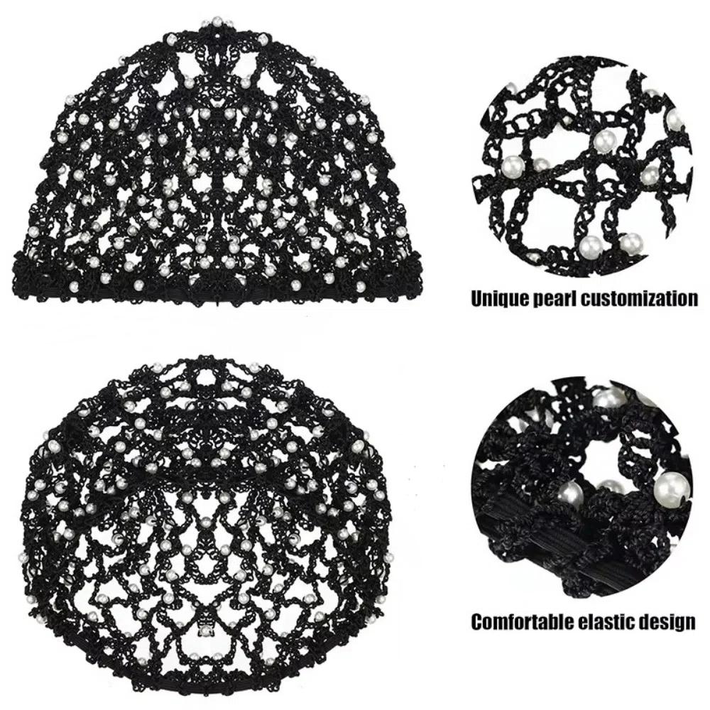 Pearls Beads Mesh Snood Hair Net Solid Color Women Headbands  Hair Accessories