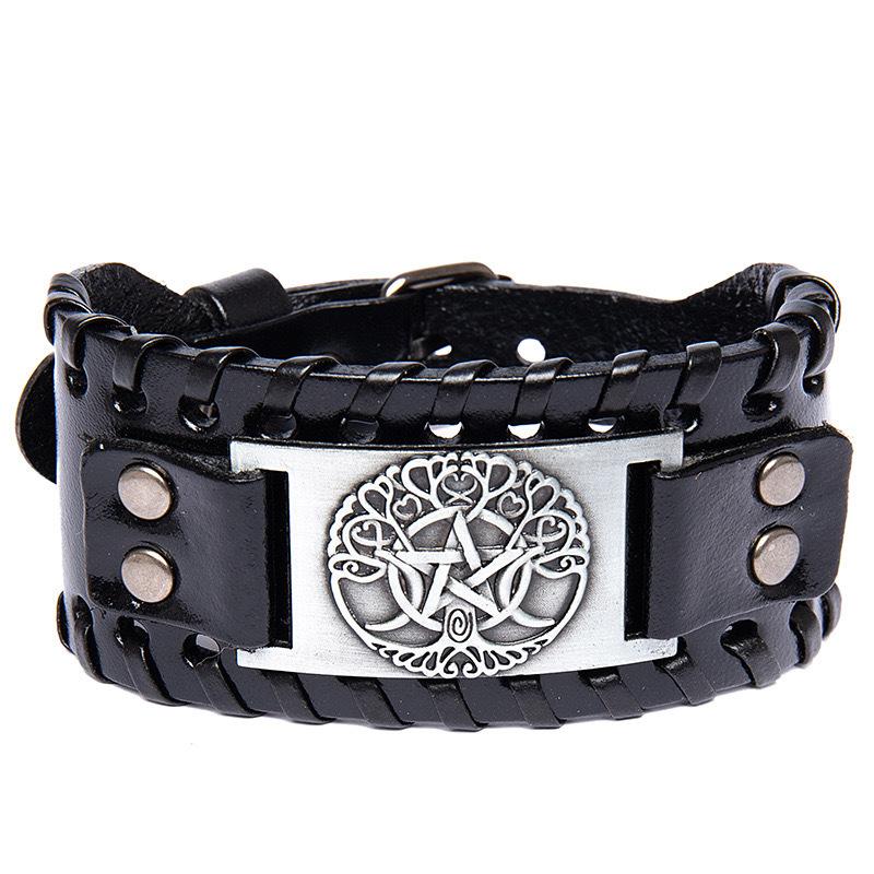 Vintage Norse Rune Leather Bracelet For Men Odin Symbol Punk Style Accessory