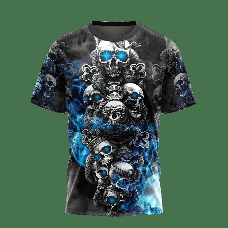 Fashion Men's Crew Neck Short Sleeve 3D Skull Color Printed Skull Short Sleeve Crew Neck T-Shirt