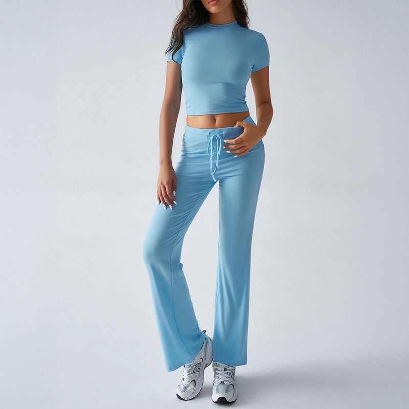round Neck Neck T-shirt Casual Pants Set Pure Color Crew Neck T-shirt Casual Pants Suit