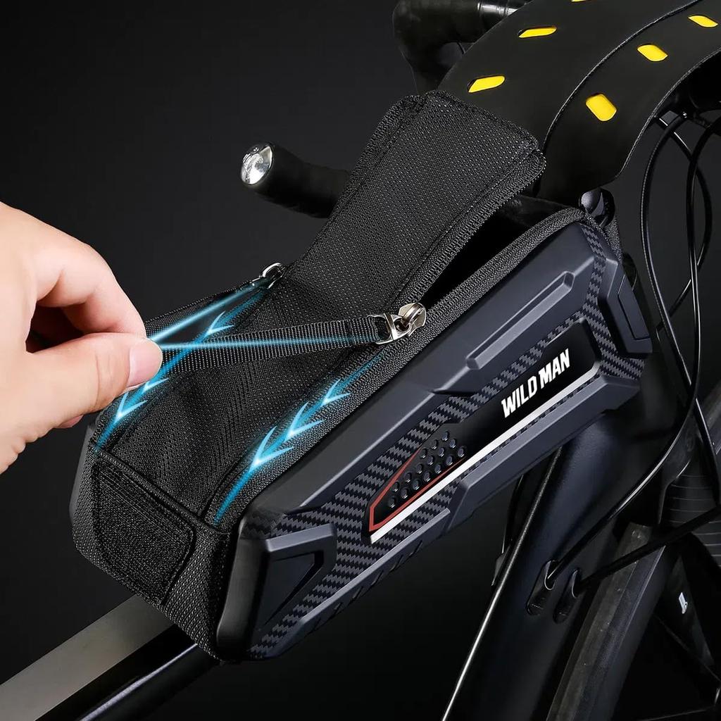 WILD MAN Bicycle Front Frame Waterproof Cycling Tube Bag with Smartphone Holder for Smartphones Up To Inches Bag, 6.8 (M90, Black/Red)