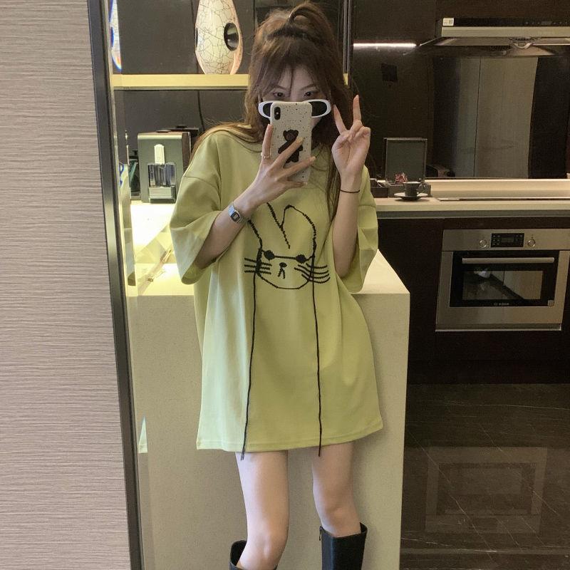 Sommermode Minimalistisch Altersreduzierend Rundhals Print Locker Lässig Einfarbig Vielseitig Oversize Kurzarm T-Shirt