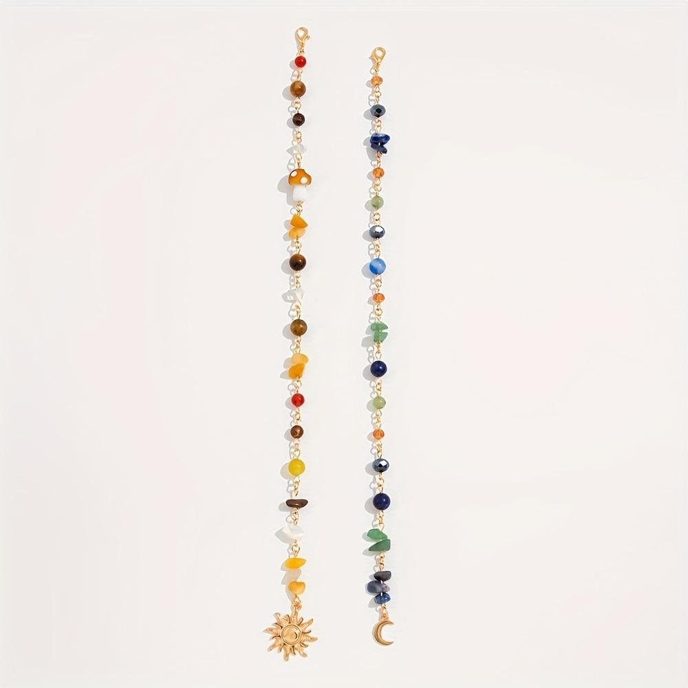 2Pcs Headwear Long Tassel Chain Headdress Multicolored Stone Bead Hair Additions Hair Jewelry