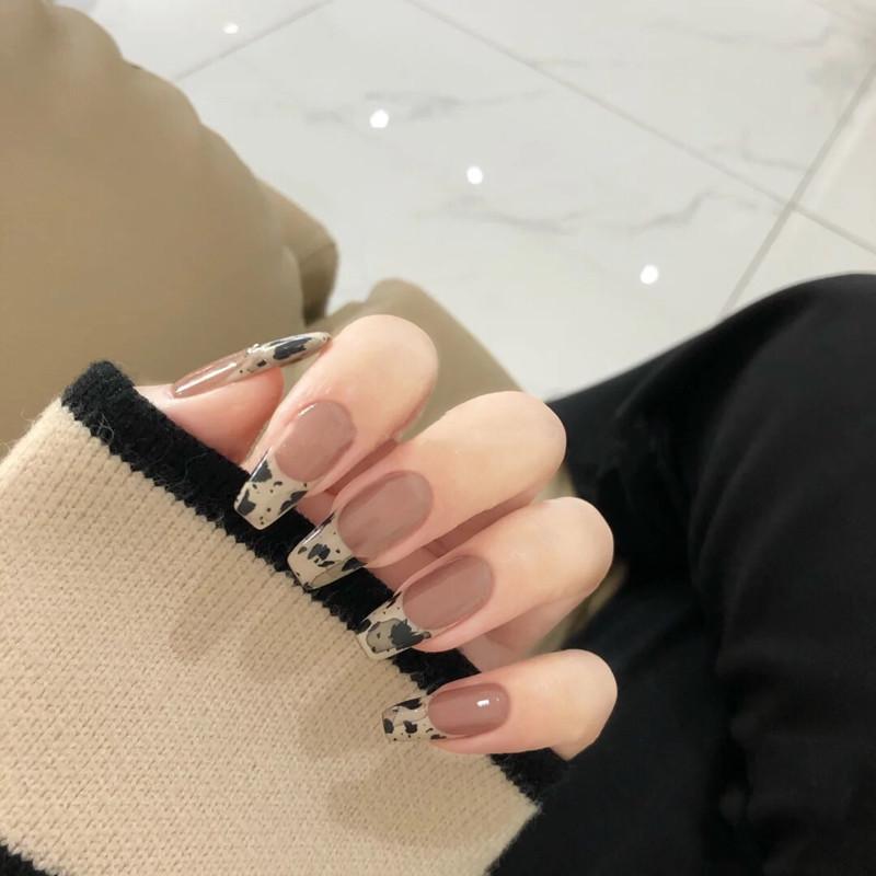 24Pcs Gradient Long Ballet Press On Nails With Glue Full Cover Acrylic False Nails Artificial Manicure Tips