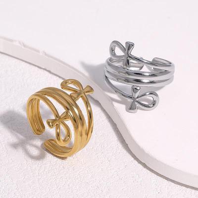 18K Gold Edelstahl Schleife Offener Ring - Vielseitig Europäisch-Amerikanisch Koreanischer Stil, Nicht Verblassender Modeschmuck