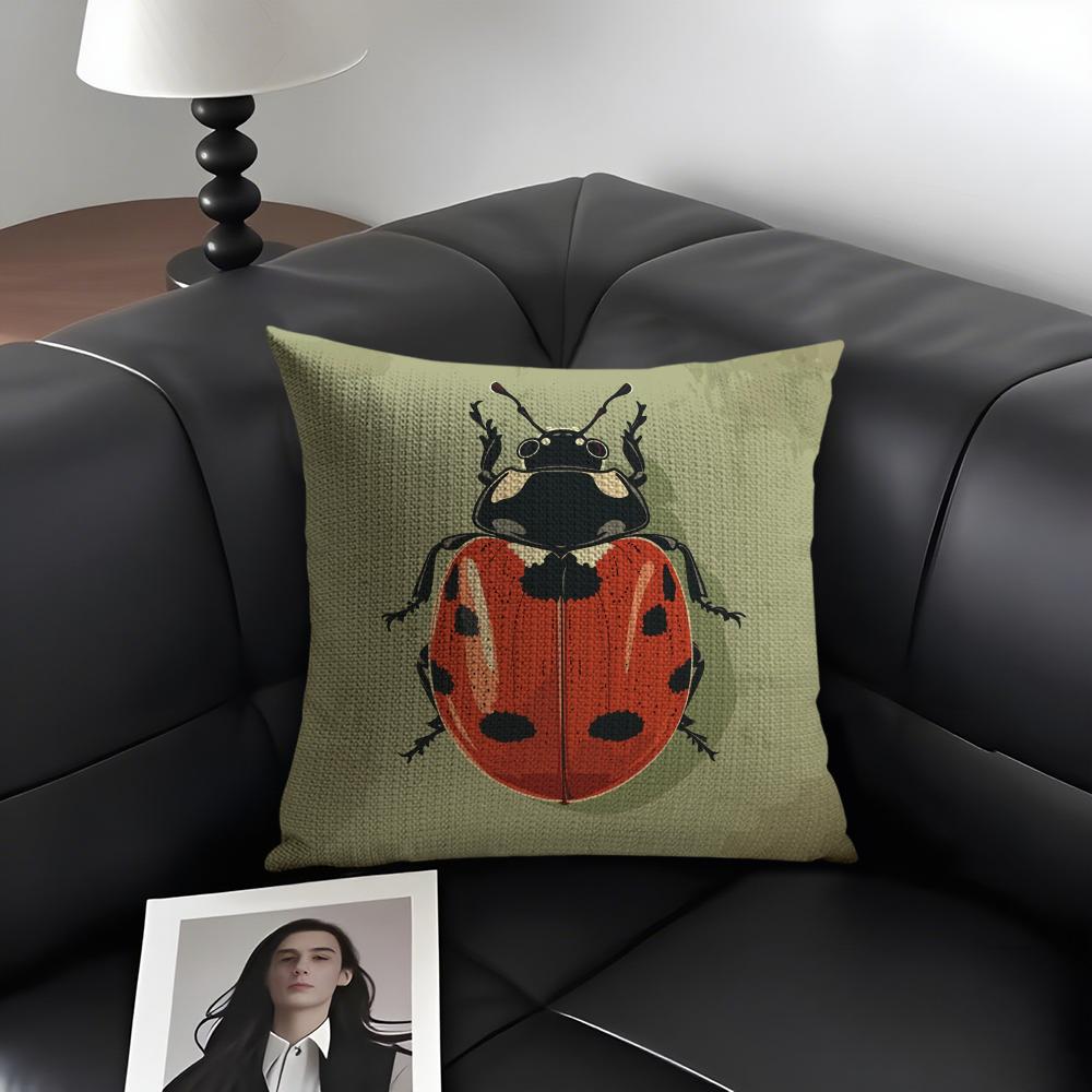 Cute Cartoon Ladybug Cushion Cover Natural Linen Organic Fabric DoubleSided Printing Sofa Home Decor Gift Pillow Case