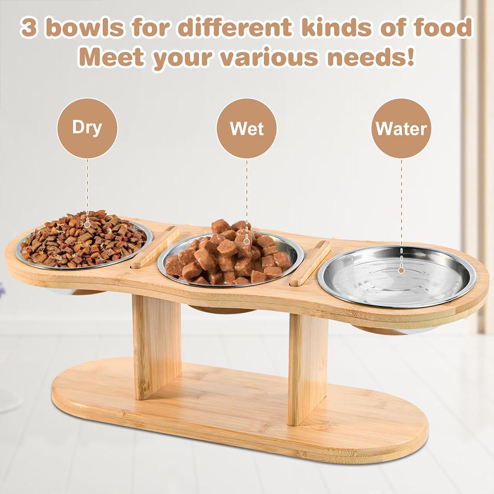 Elevated Cat Bowls Raised Food Bowls 15° Tilted Pet Bowls for Cats Puppy Small Dogs Feeder Stand with 3 Stainless Steel Bowls