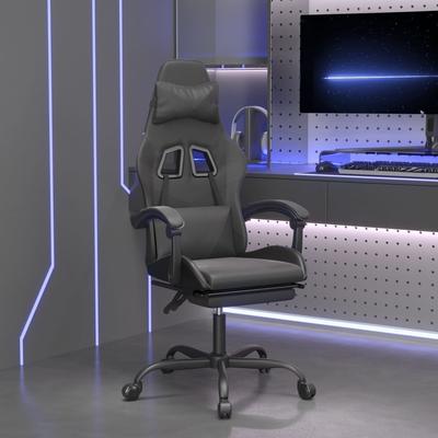 Vidaxl Swivel Gaming Chair with Footrest, Black, Faux Leather