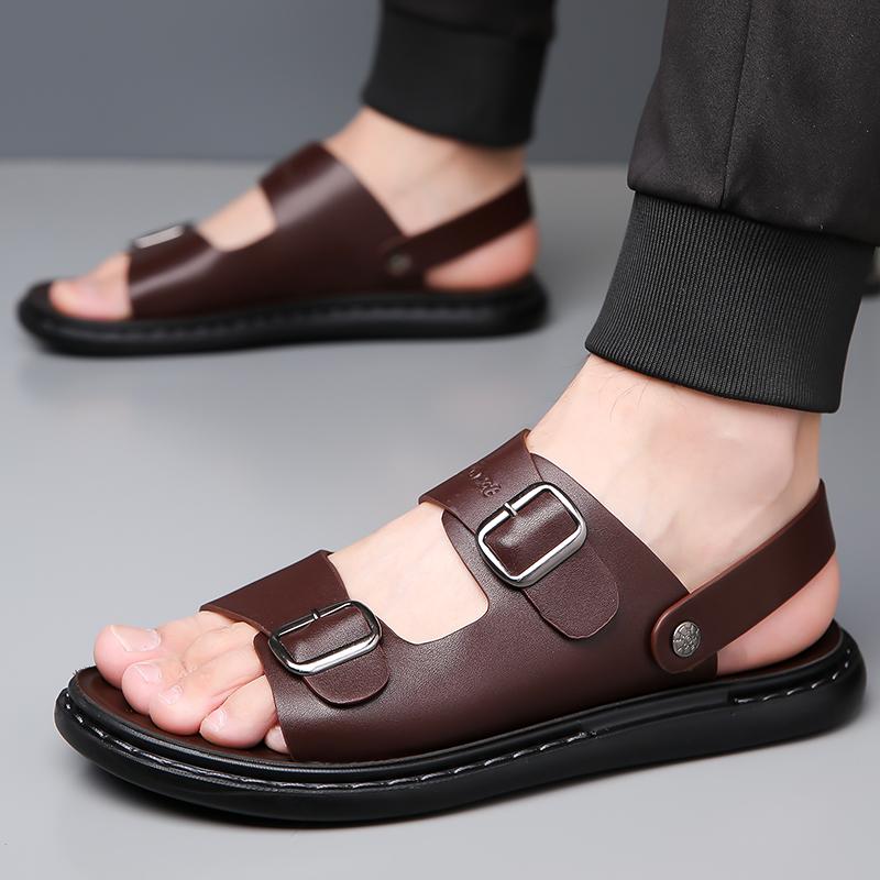 2025 Brand New Men's Classic Black Breathable Anti Slip Sandals, Summer Fashion, Men's Comfortable and Casual Two on Beach Shoes