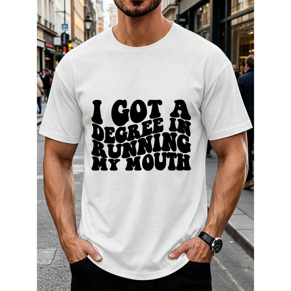 Funny Sarcastic Quote I Got A Degree in Running My Mouth Bubble Letter Print Tshirt Unisex Cotton Tee Humor Casual Party Gift Tops