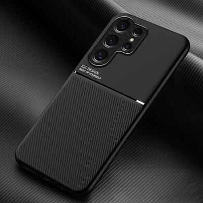 Auto Magnetische Halterung Lederplatte Handyhülle für Samsung Galaxy S25 S22 S23 S24 Ultra Plus Edge S21 S20 FE 5G Weiche Rückabdeckung
