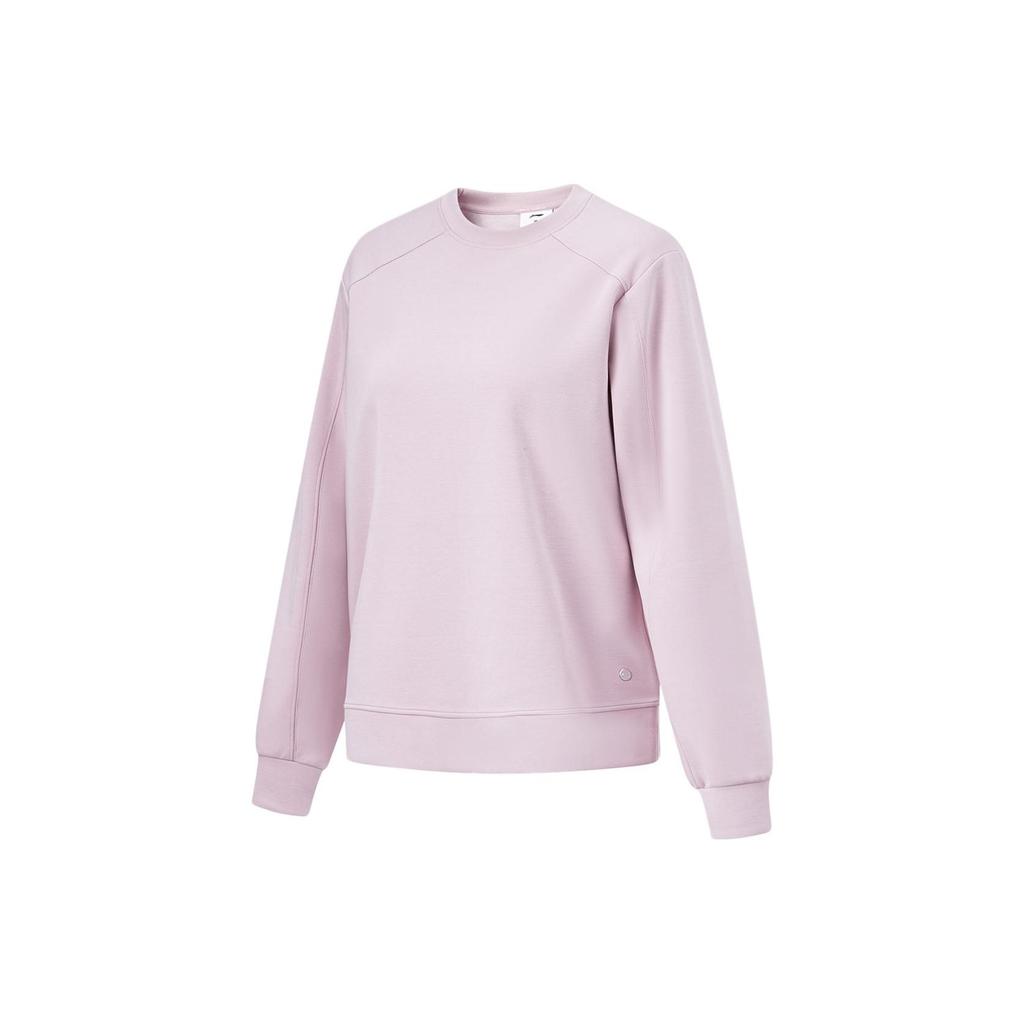 Li Ning Fitness Series Solid Color Round Neck Knitted Pullover Sweatshirt Women Sweatshirt Lotus-Pink-Purple AWDU110-5