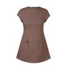 Women's Fashion Short Sleeve Sexy Waist Wrap Zipper Fake Pocket Top
