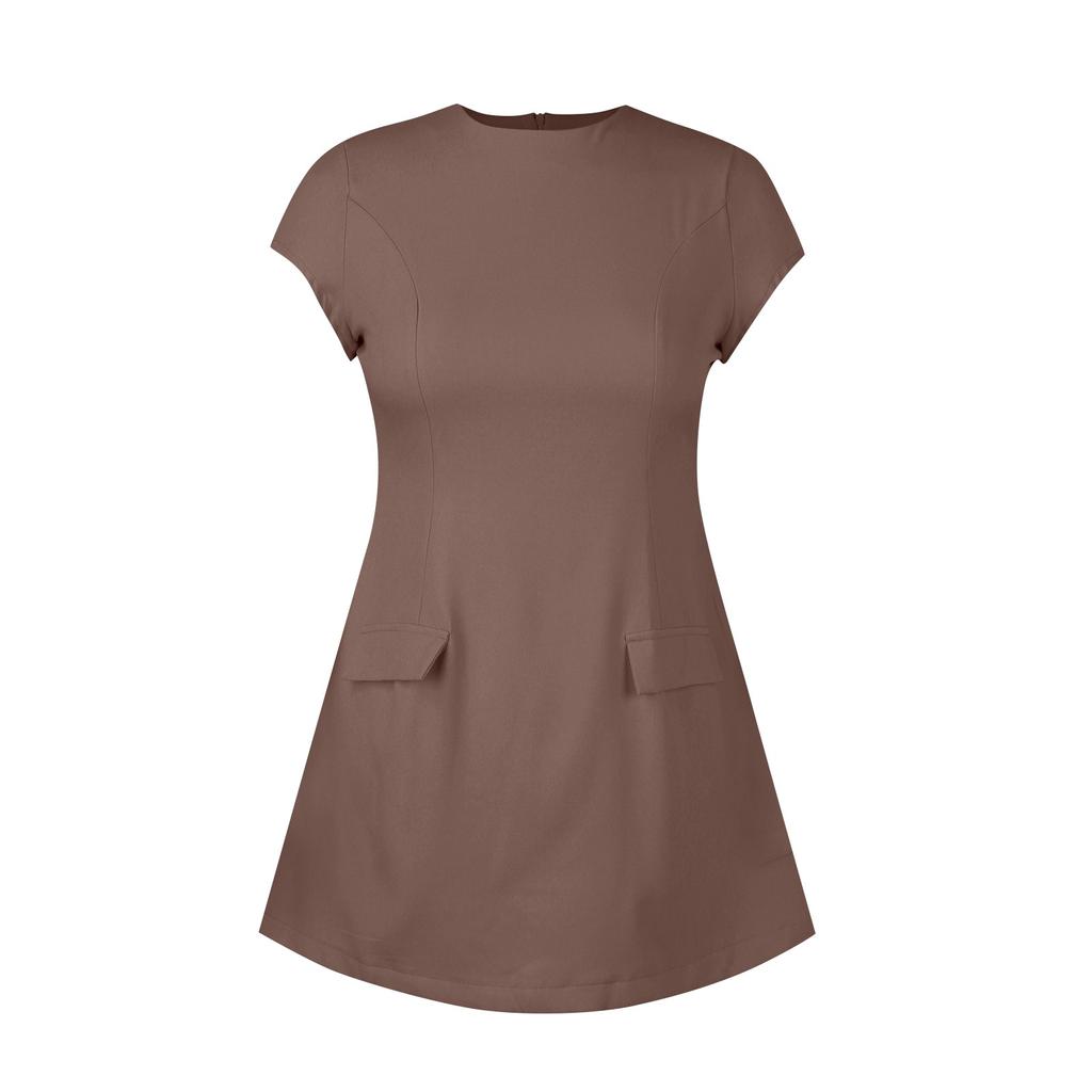 Women's Fashion Short Sleeve Sexy Waist Wrap Zipper Fake Pocket Top