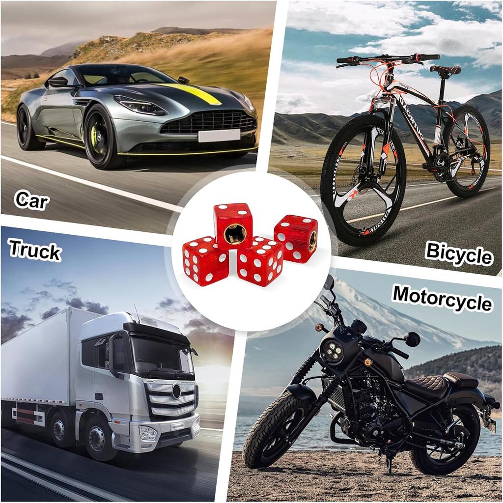 Wanheart 4PCS Dice Style Car Wheel Tire Valve Caps,Universal Aluminium Alloy Dustproof Tire Valve Stem Covers for Cars, SUV, Trucks, Bikes,