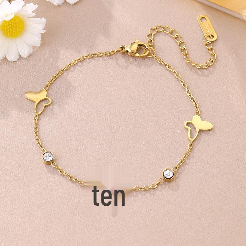 Luxe Titanium Staal Vierbladig Klaver Armband in Koreaanse Stijl met Ingelegde Diamanten voor Vrouwen - Kleurvast