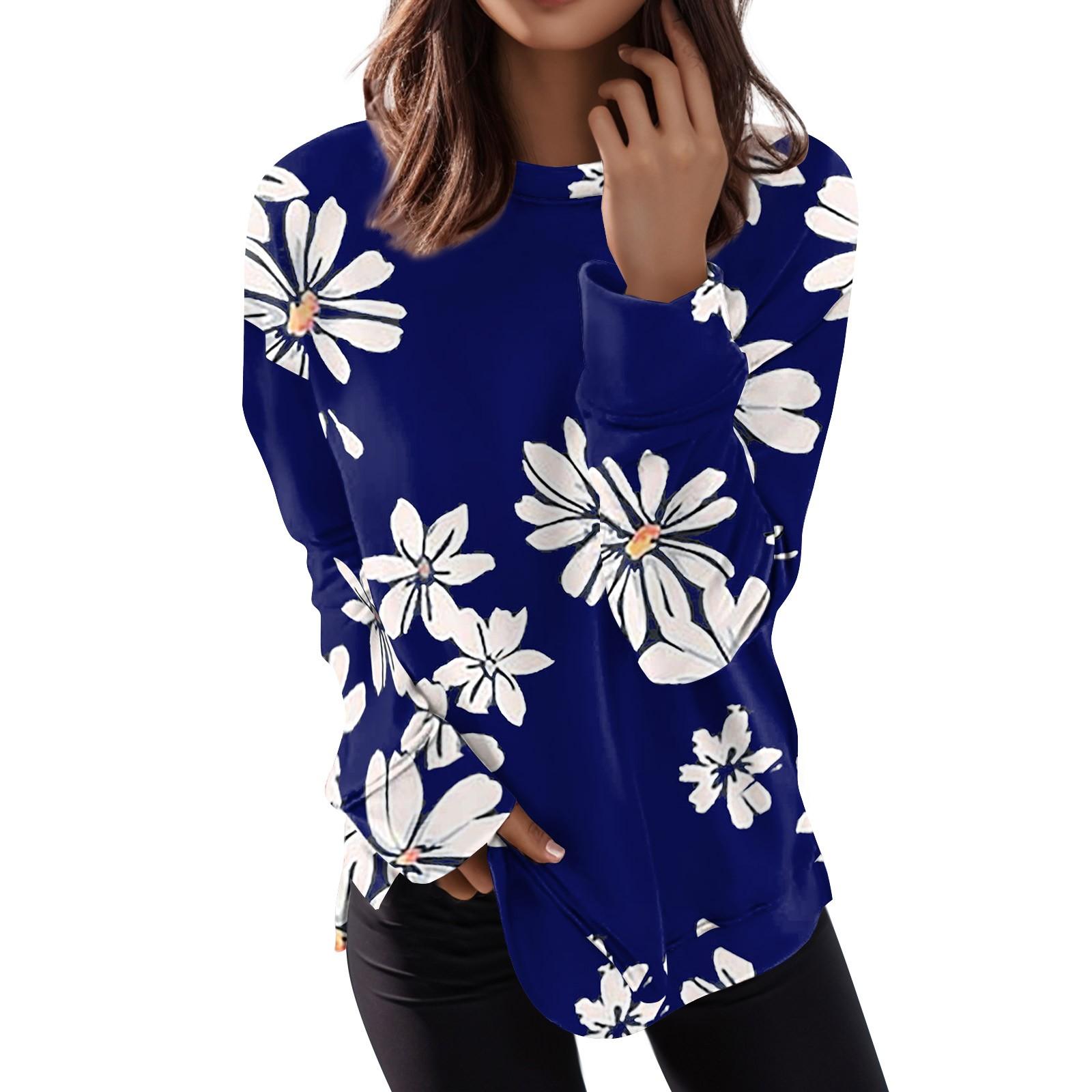 

Женский повседневный модный пуловер с длинным рукавом и круглым вырезом с принтом L