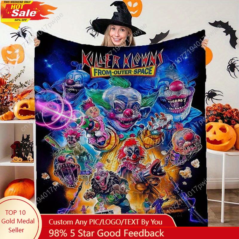 Killer Klowns from Outer Space Themed Flannel Fleece Throw Blanket - Vibrant Digital Print Soft & Cozy for Couch Custom blankets 75X95CM