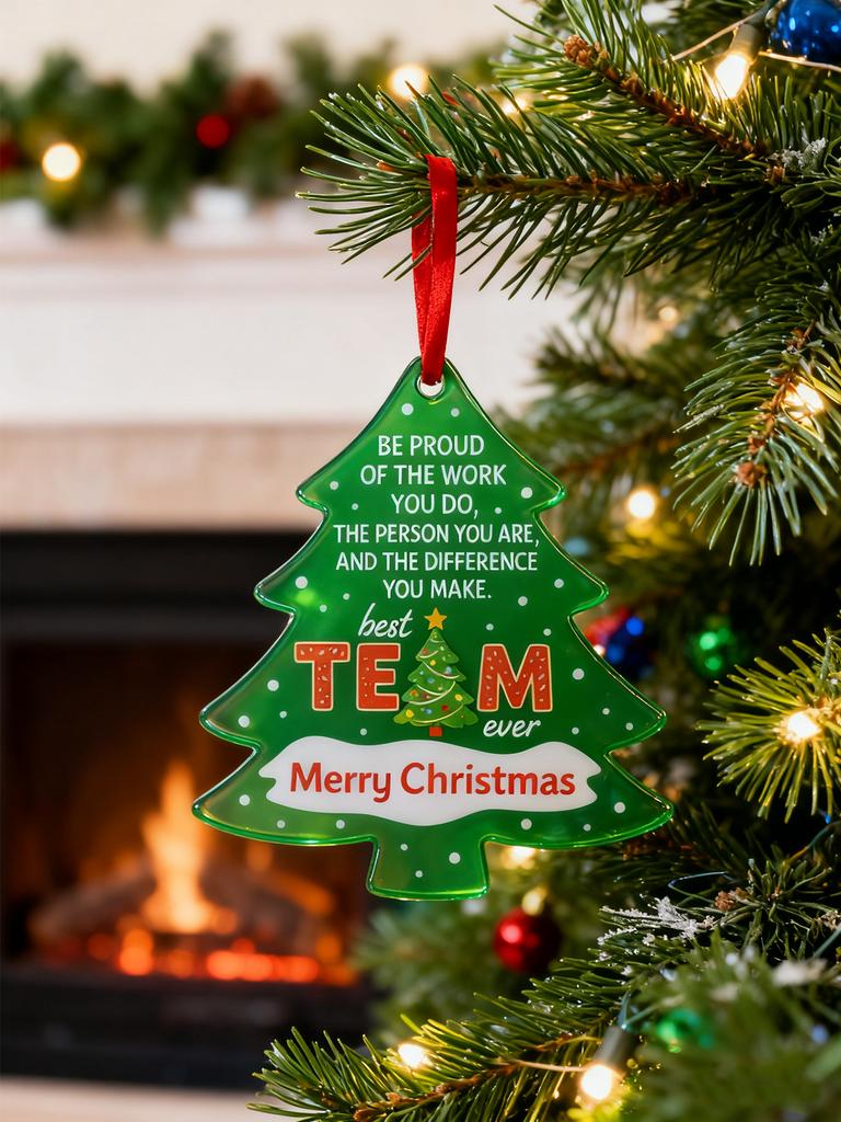 Weihnachten Bestes Team Aller Zeiten Baumförmiger Anhänger Acryl Hängedekoration Festlicher Anhänger Geschenk für Kollegen & Büro Weihnachtsdekoration