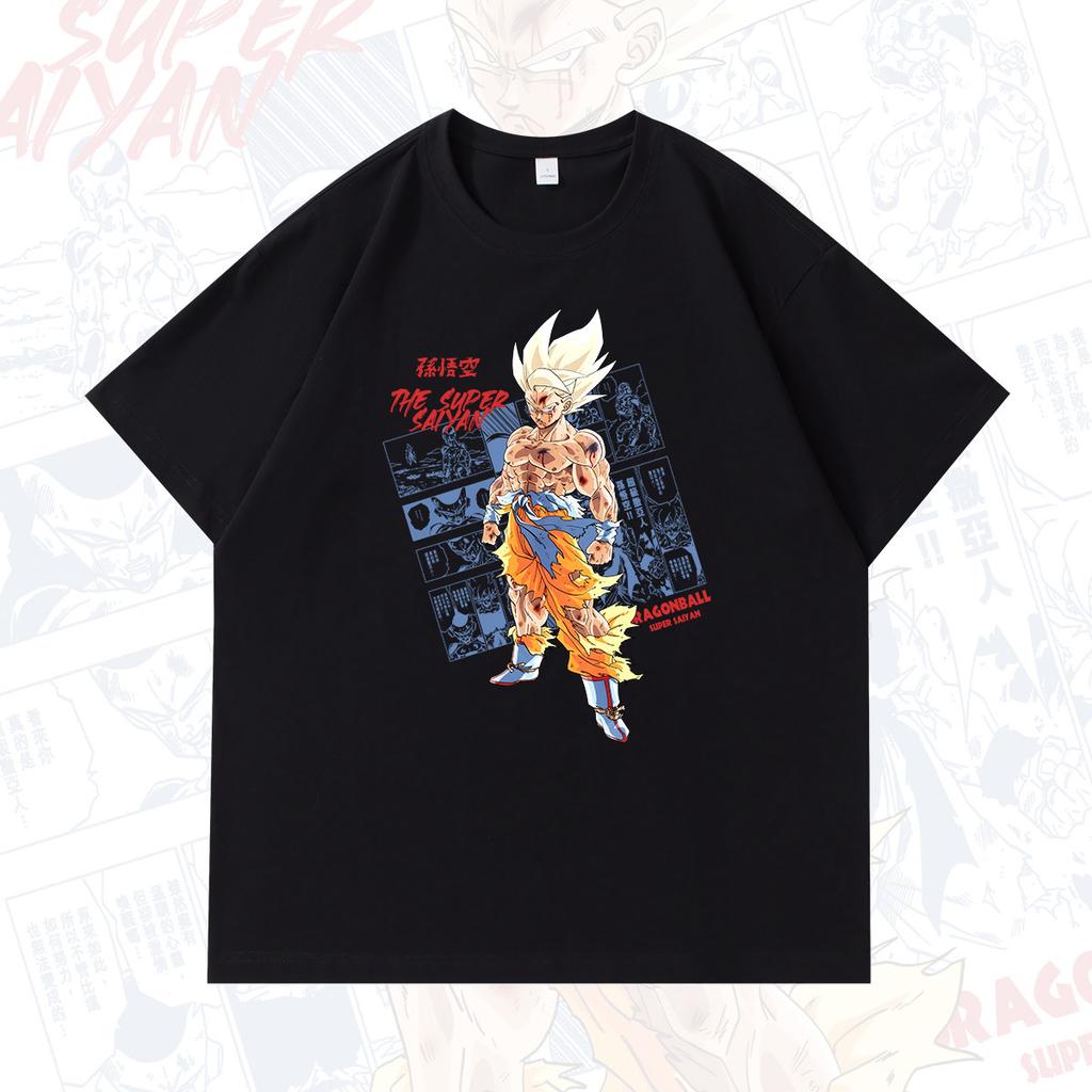 Dragon Ball Anime Peripheral Printed Japanesestyle Pure Cotton Shortsleeved Tshirts for Men and Women Super Saiyan