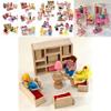 Entzückendes Holzpuppenhaus-Möbelset für Kinder mit farbenfrohen Schlafzimmer-, Küchen- und Wohnzimmer-Accessoires
