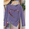 Butterfly Heart Outline Print Long-sleeve Vintage Round Neck T Fresh and Natural Style Loose-fitting shirt2026Elegant Spring and Autumn Party Fashion